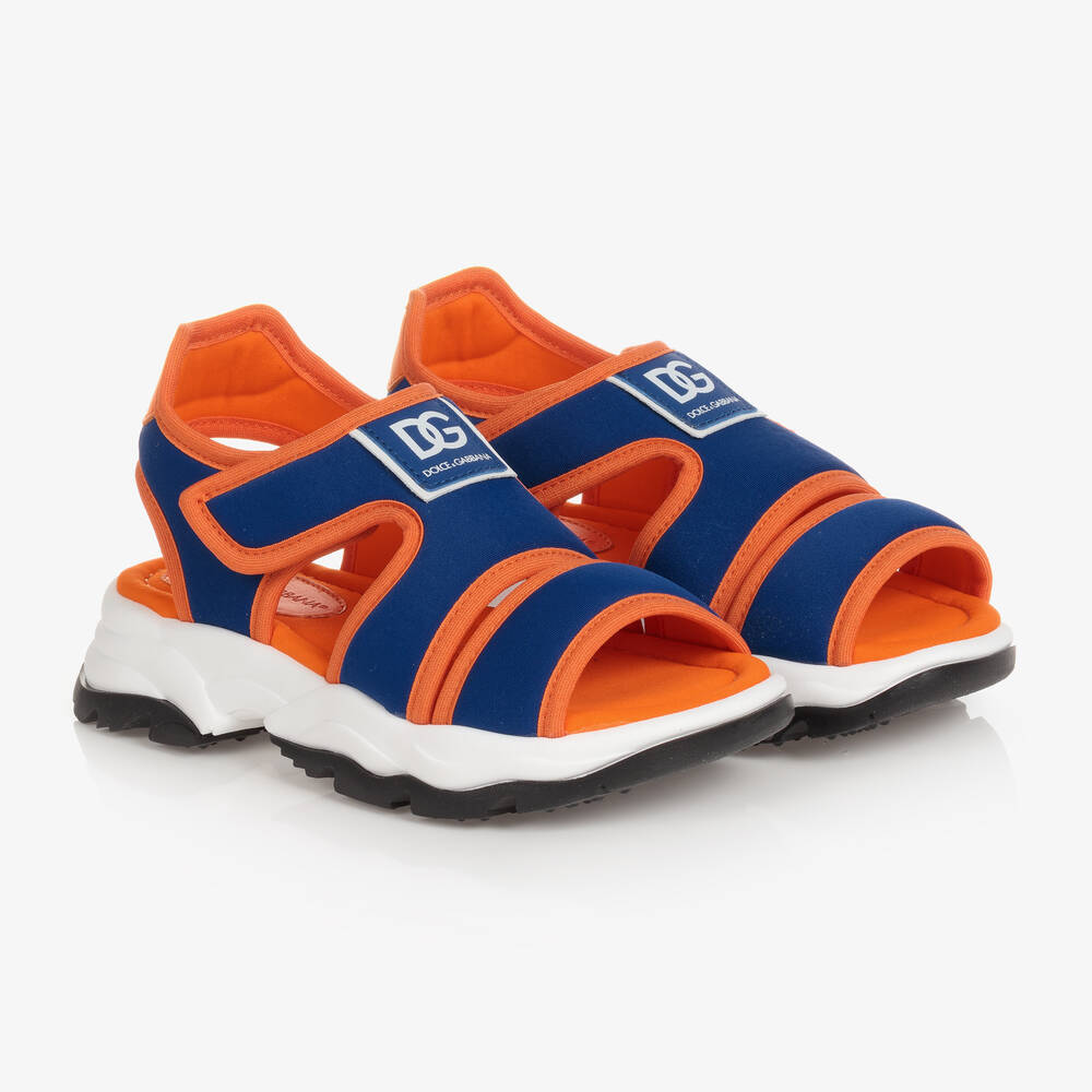 Dolce & Gabbana - Boys Blue & Orange Logo Sandals | Childrensalon