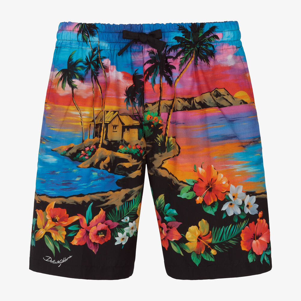 Dolce & Gabbana - Hawaii-Baumwollshorts in Blau/Rosa | Childrensalon