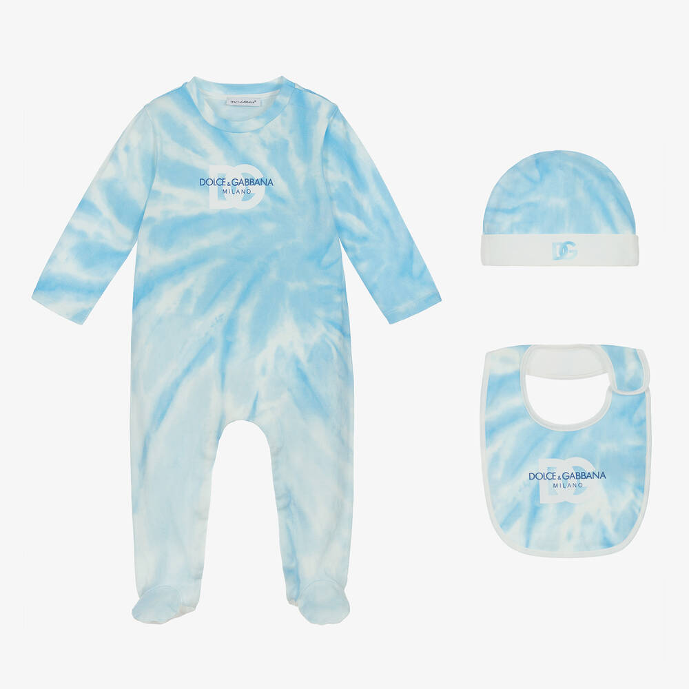 Dolce & Gabbana - Boys Blue Tie-Dye Babygrow Gift Set | Childrensalon