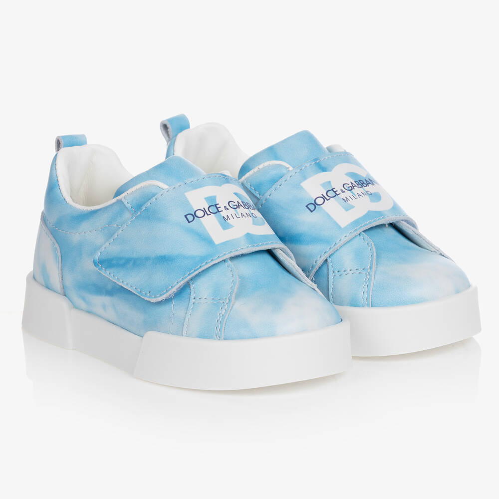 Dolce & Gabbana - Boys Blue Tie Dye Leather Trainers | Childrensalon