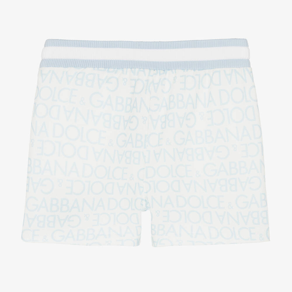  دولتشي آند غابانا-شورت أطفال ولادي قطن بيكيه لون أبيض وأزرق | Childrensalon Outlet