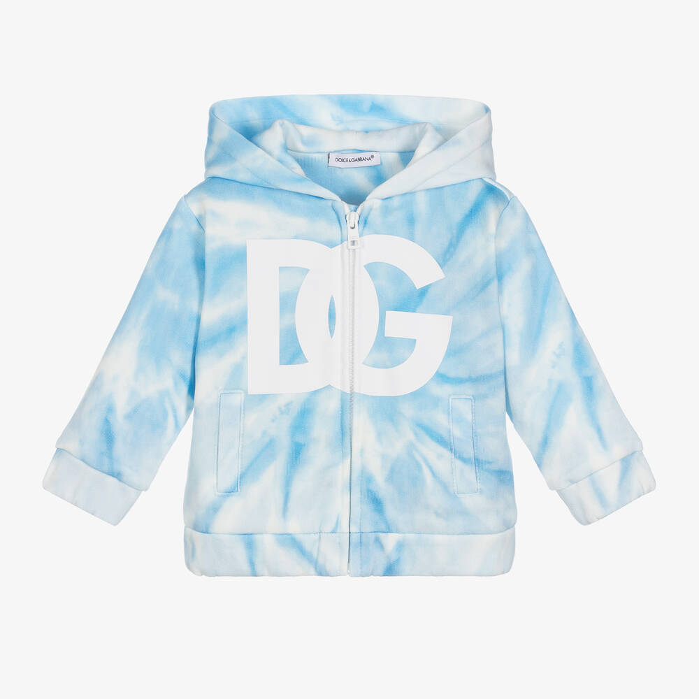 Dolce & Gabbana - Boys Blue & White Tie-Dye DG Zip-Up Top | Childrensalon