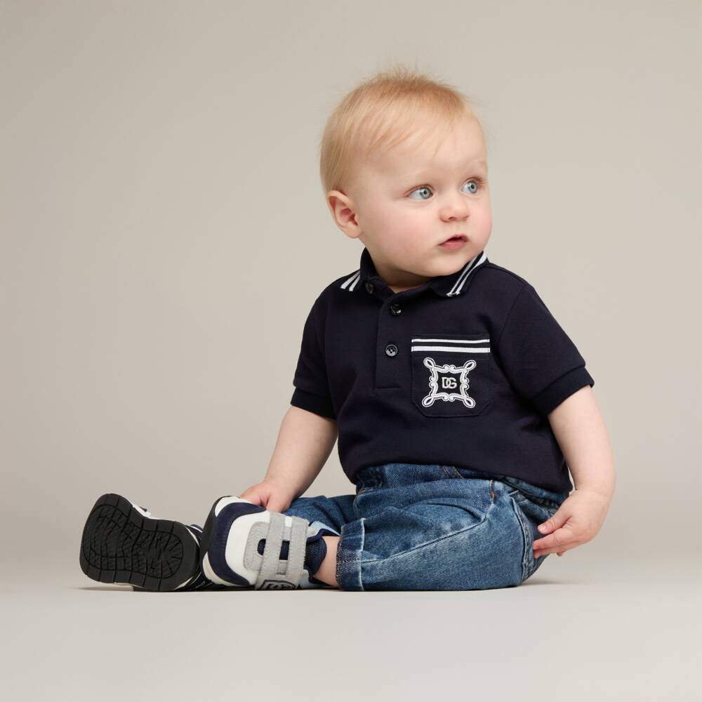 Dolce & Gabbana-Boys Blue & White Velcro Sneakers | Childrensalon Outlet