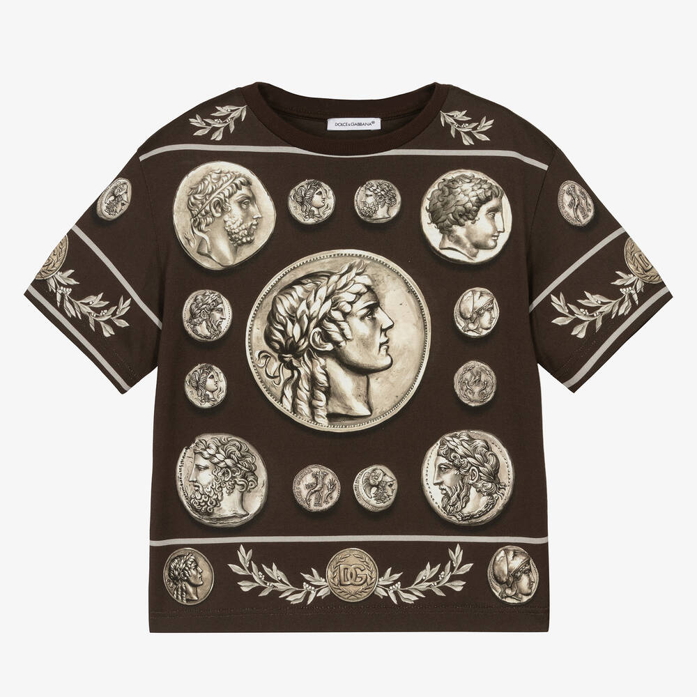 Dolce & Gabbana - Braunes Roma Münz-Baumwoll-T-Shirt | Childrensalon
