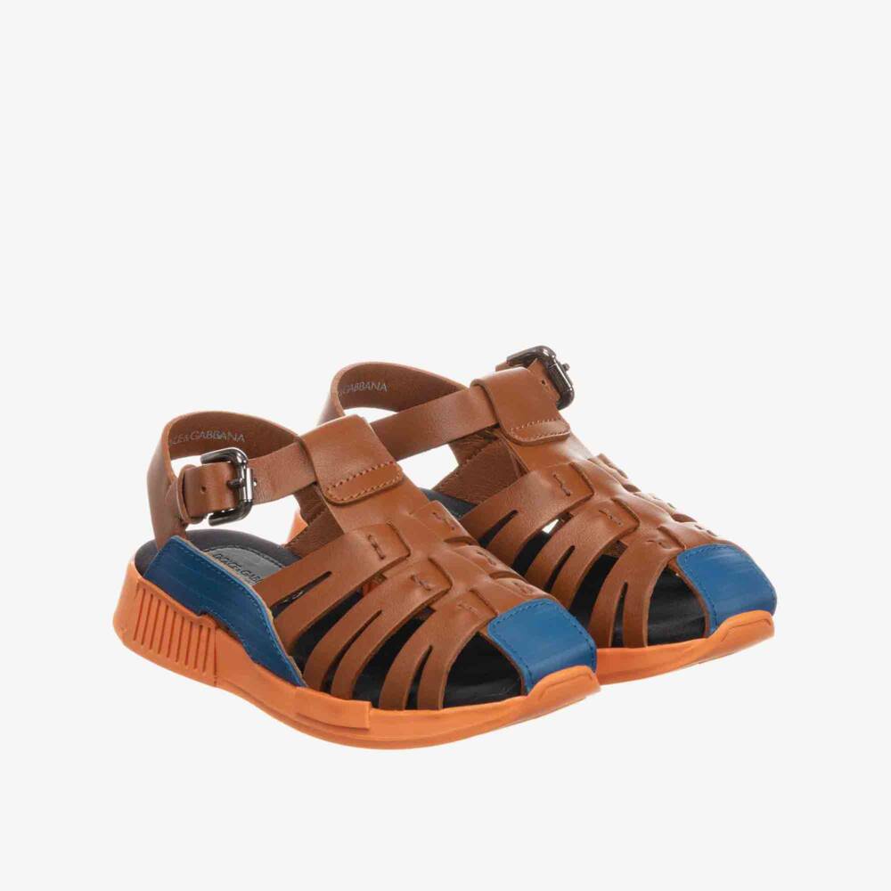 Dolce & Gabbana-Boys Brown Leather Sandals | Childrensalon Outlet