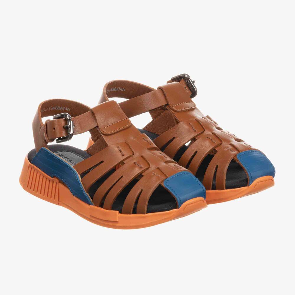 Dolce & Gabbana - Boys Brown Leather Sandals | Childrensalon