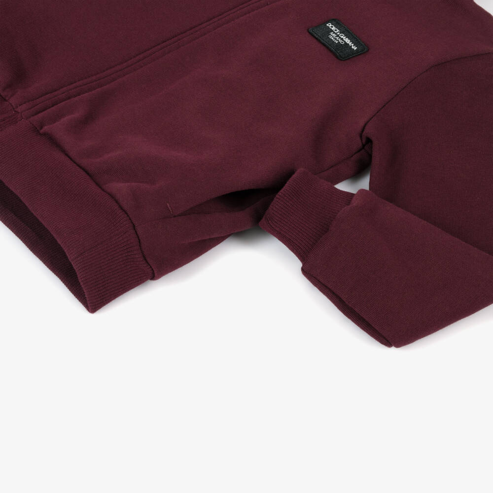 Dolce & Gabbana-Boys Burgundy Cotton Hoodie | Childrensalon Outlet