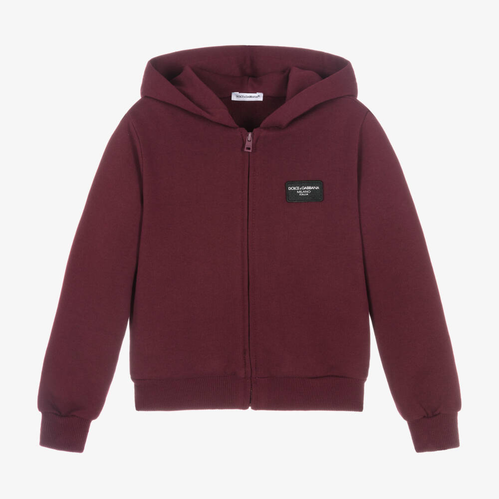Dolce & Gabbana-Boys Burgundy Cotton Hoodie | Childrensalon Outlet