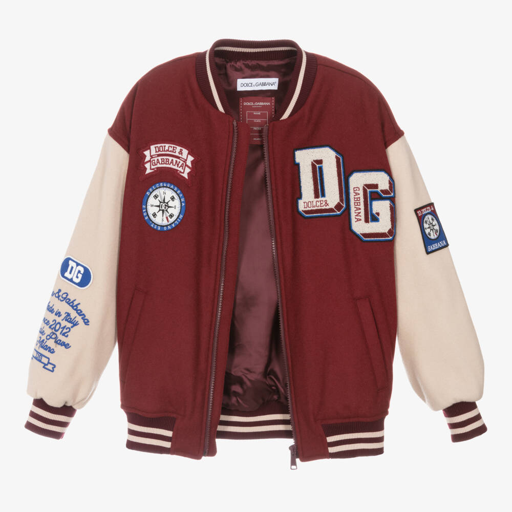 Dolce & Gabbana-Boys Burgundy & Ivory Bomber Jacket | Childrensalon Outlet