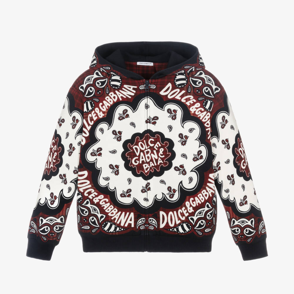 Dolce & Gabbana-Boys Burgundy Paisley Cotton Hoodie | Childrensalon Outlet