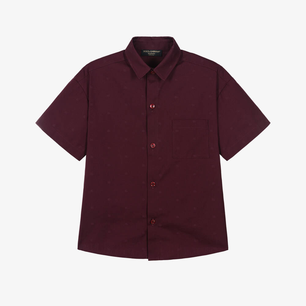 Dolce & Gabbana-Boys Burgundy Red Cotton Shirt with Tonal DG Logos | Childrensalon Outlet