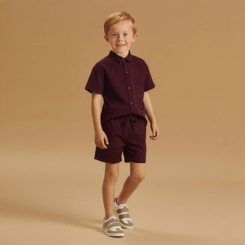 Dolce & Gabbana-Boys Burgundy Red Cotton Shirt with Tonal DG Logos | Childrensalon Outlet
