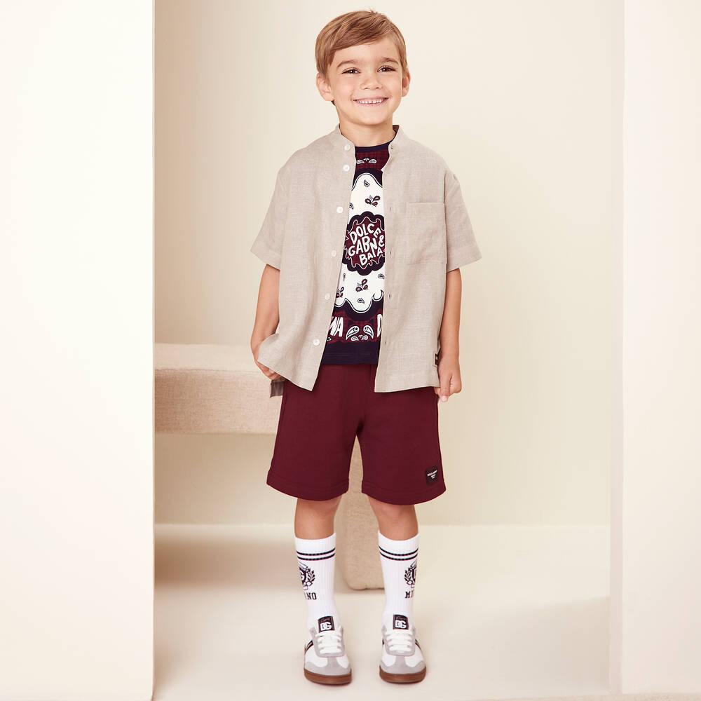 Dolce & Gabbana-Boys Burgundy Red Cotton Shorts | Childrensalon Outlet