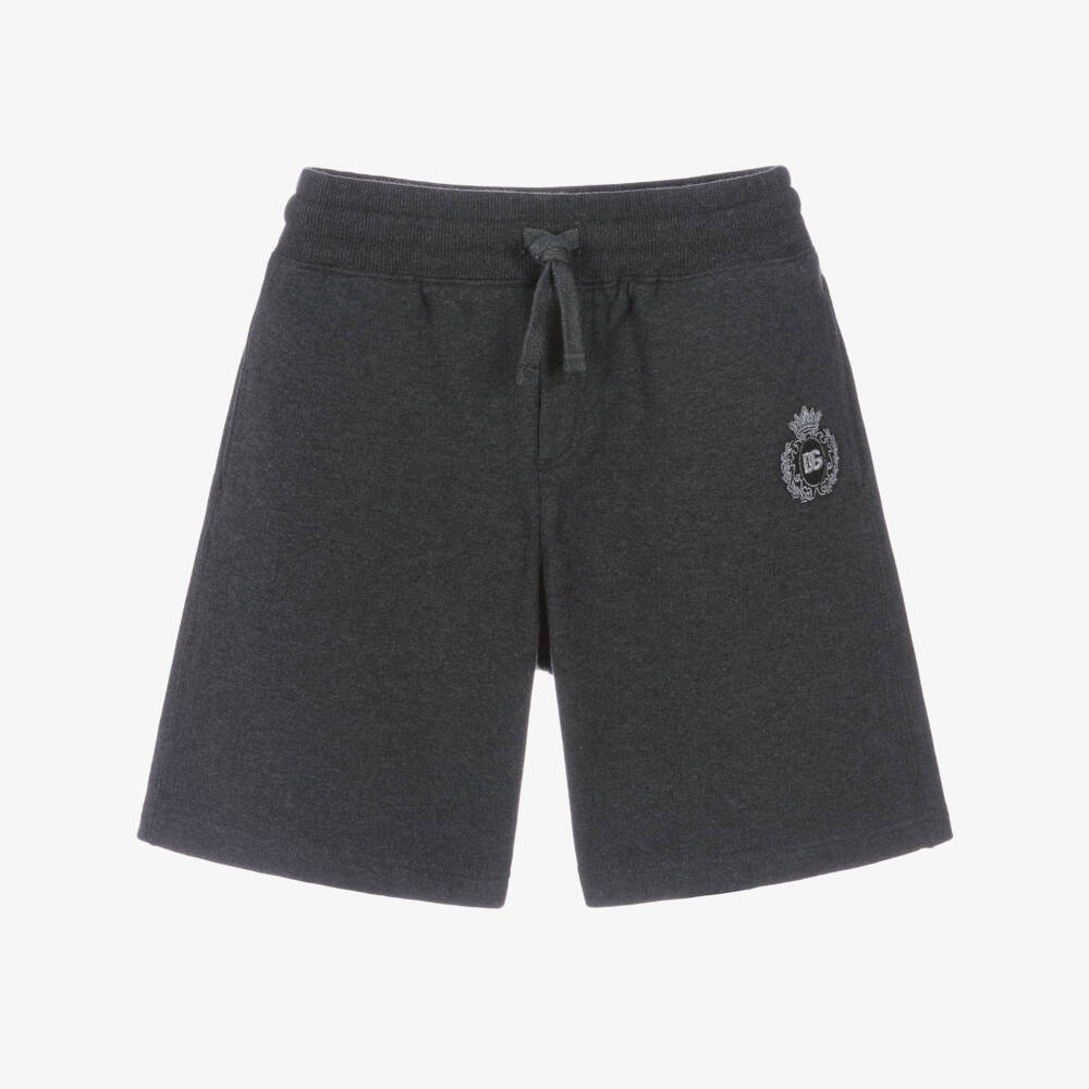 Dolce & Gabbana-Boys Charcoal Emblem Cotton Shorts | Childrensalon Outlet