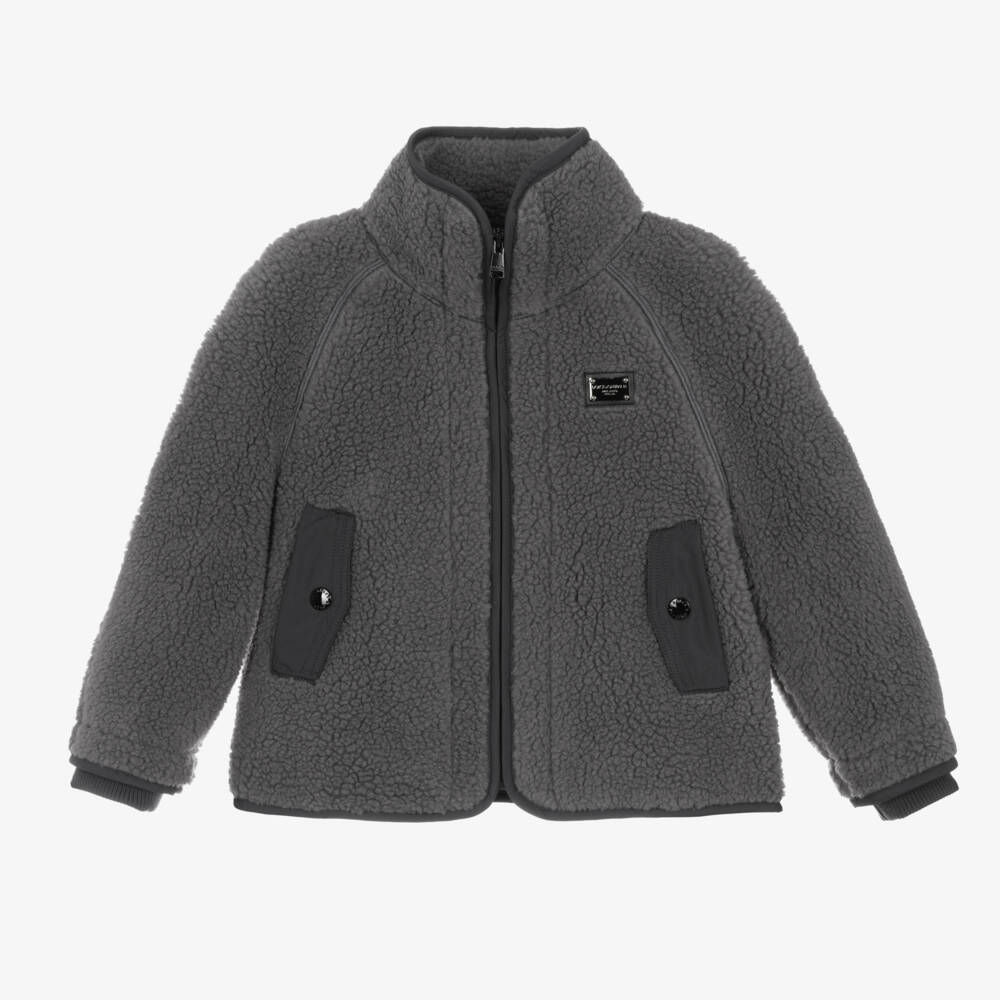 Dolce & Gabbana-Boys Charcoal Sherpa Fleece Jacket | Childrensalon Outlet