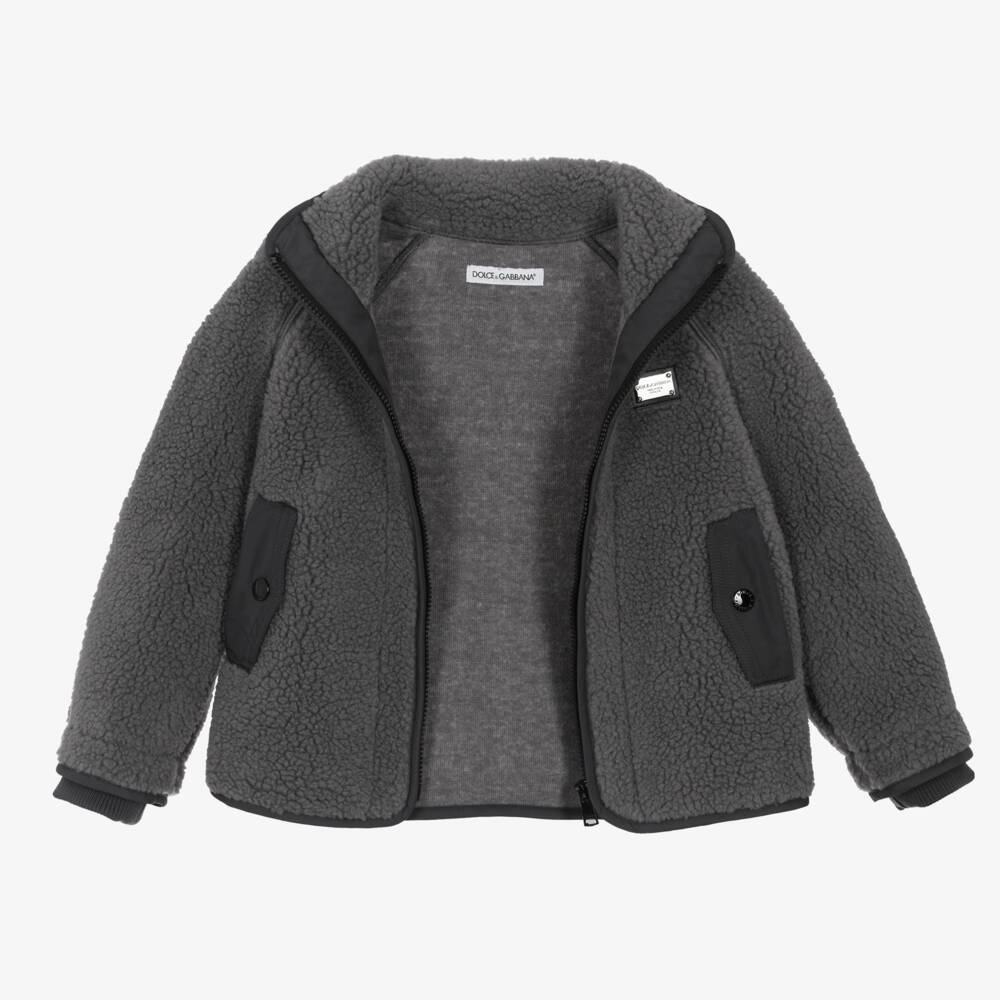 Dolce & Gabbana-Boys Charcoal Sherpa Fleece Jacket | Childrensalon Outlet