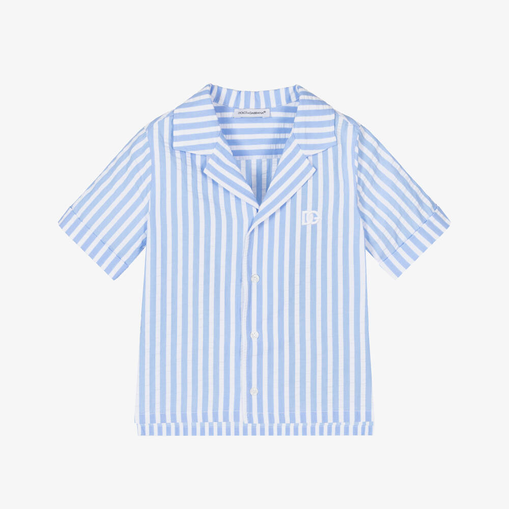 Dolce & Gabbana-Boys Classic Blue Seersucker Shirt | Childrensalon Outlet