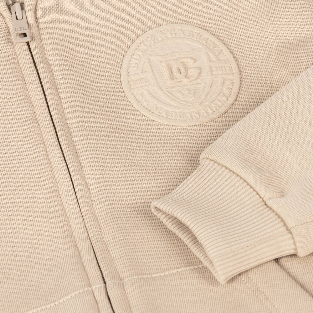 Dolce & Gabbana-Boys Cotton Beige Zip Hoodie | Childrensalon Outlet