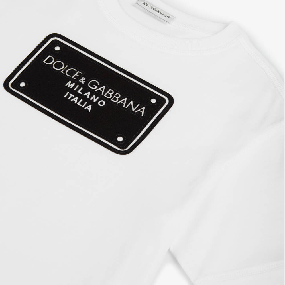 Dolce & Gabbana-Boys Cotton White Logo Top | Childrensalon Outlet
