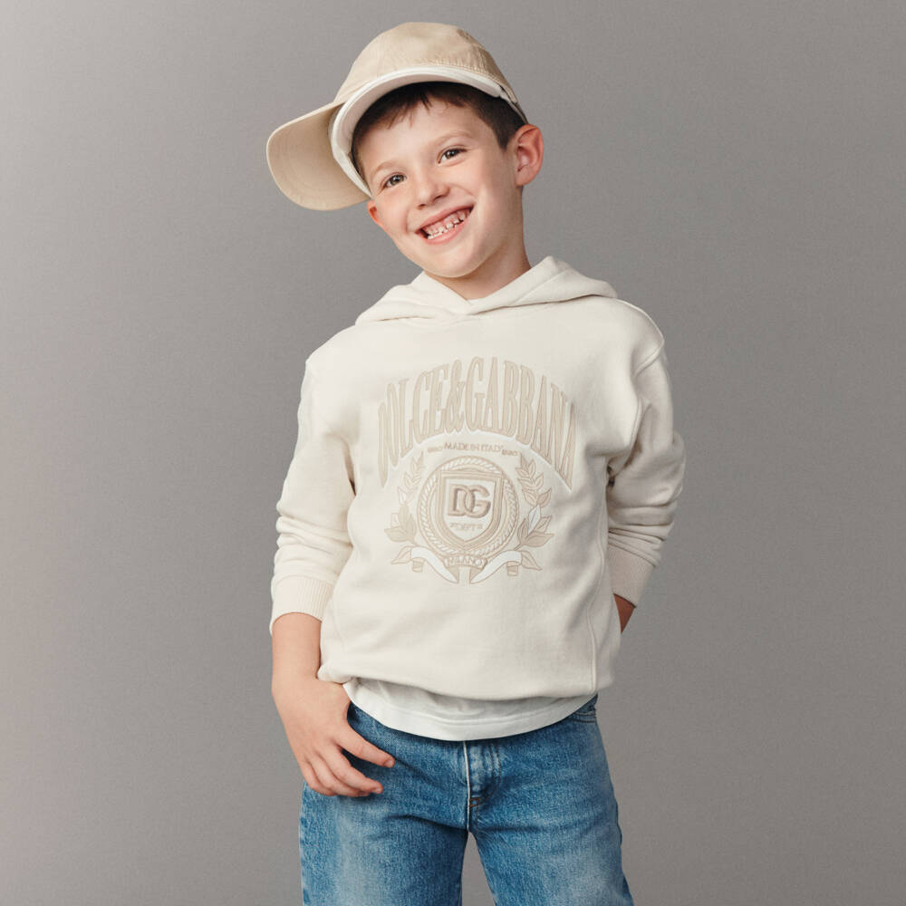 Dolce & Gabbana-Boys Cream Collegiate Emblem Hoodie | Childrensalon Outlet