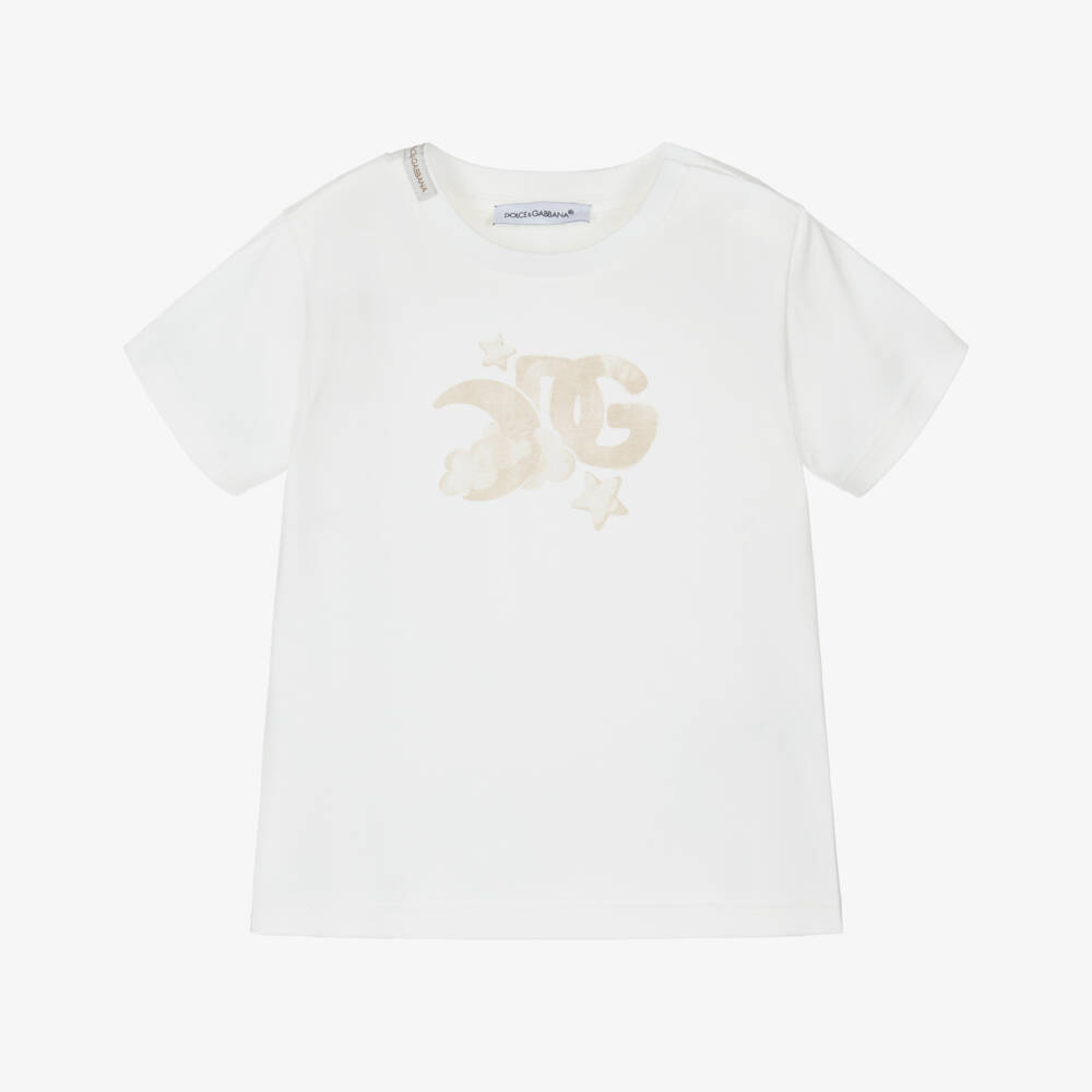 Dolce & Gabbana-Футболка из кремового джерси с логотипом для мальчиков | Childrensalon Outlet