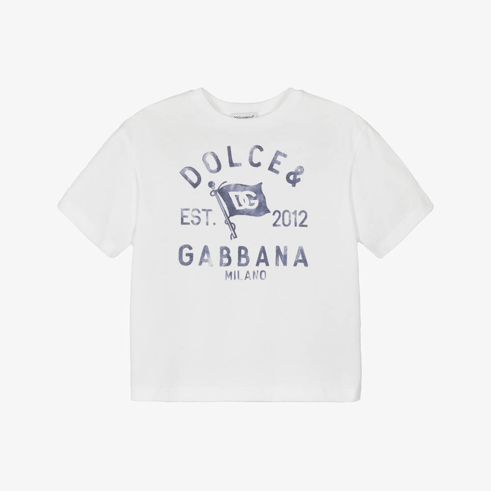 Dolce & Gabbana-تي شيرت أبيض نقي بشعار للأولاد | Childrensalon Outlet
