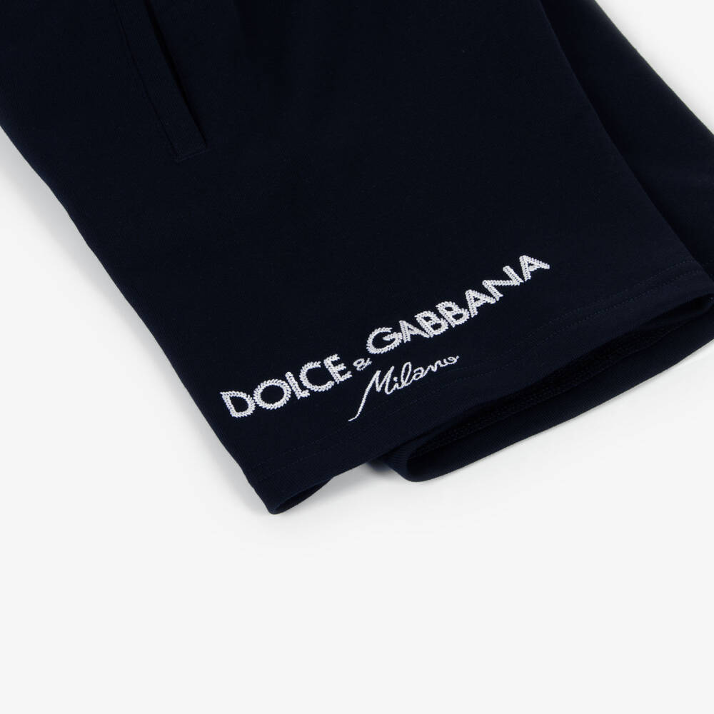 Dolce & Gabbana-Шорты из хлопкового трикотажа с логотипом для мальчиков синие | Childrensalon Outlet