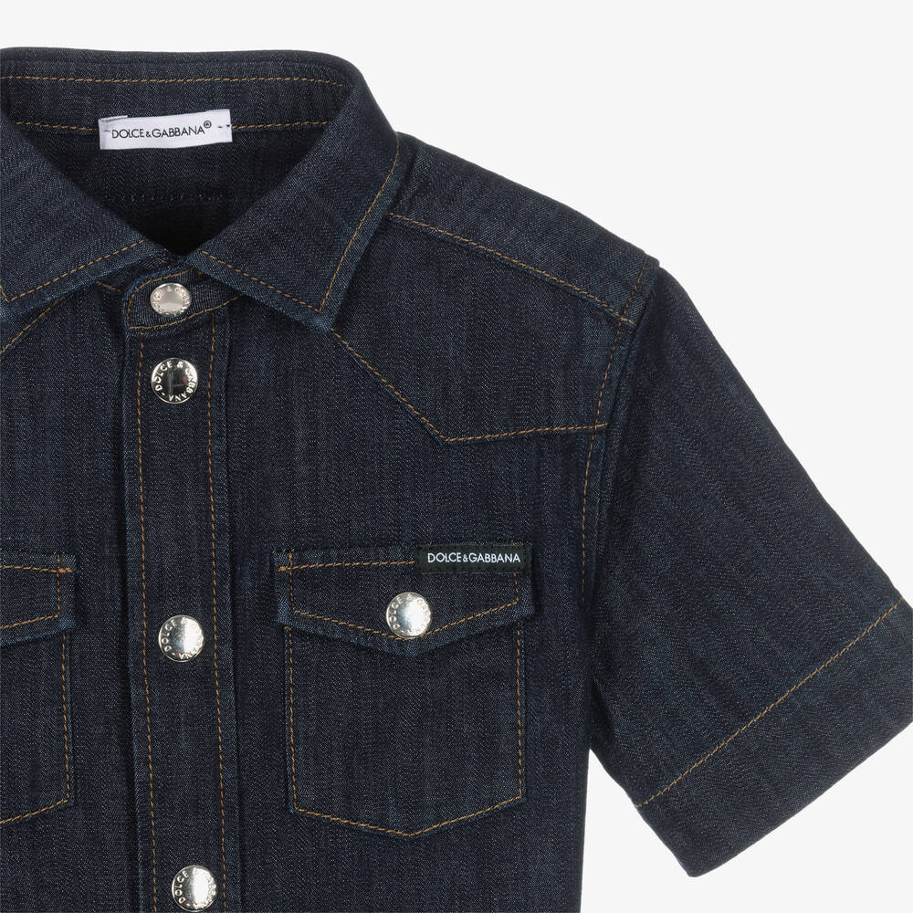 Dolce & Gabbana-Boys Dark Blue Denim Logo Shirt | Childrensalon Outlet