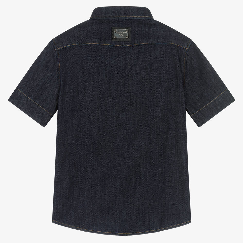 Dolce & Gabbana DENIM SHIRT WITH SHORT SLEEVES シャツ ロゴ Dolce Gabbana Blue Denim Stretch DG Logo Casual Mens Slim