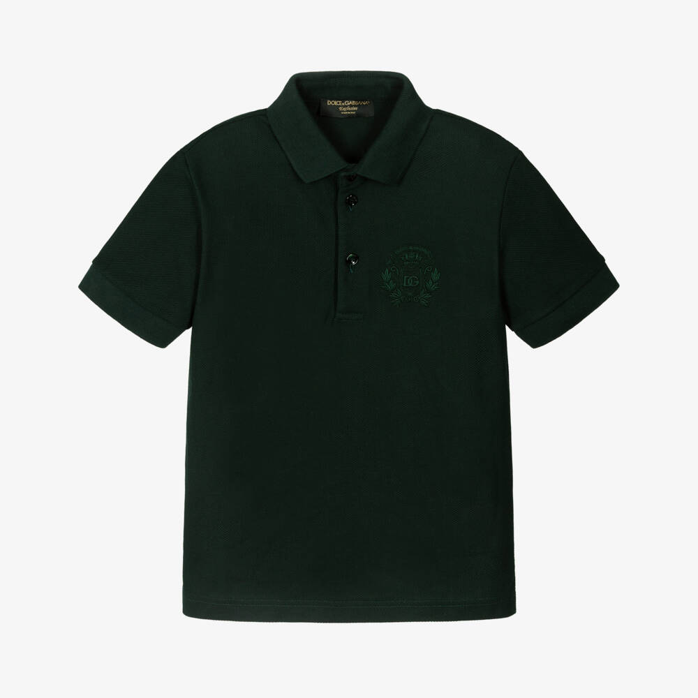 Dolce & Gabbana-Boys Dark Green Cotton Piqué Polo Shirt | Childrensalon Outlet