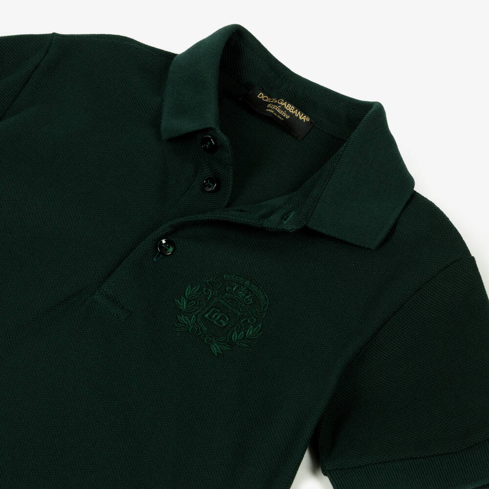 Dolce & Gabbana-Boys Dark Green Cotton Piqué Polo Shirt | Childrensalon Outlet