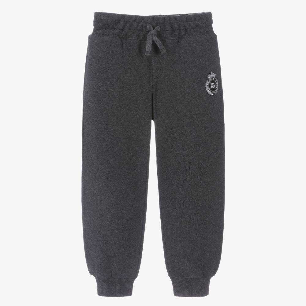 Dolce & Gabbana-Boys Dark Grey Cotton Jersey Joggers with Crest Logo | Childrensalon Outlet
