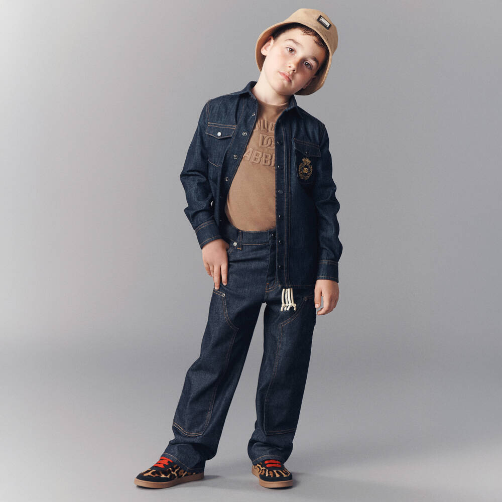 Dolce & Gabbana-Boys Denim Crest Shirt in Sky | Childrensalon Outlet