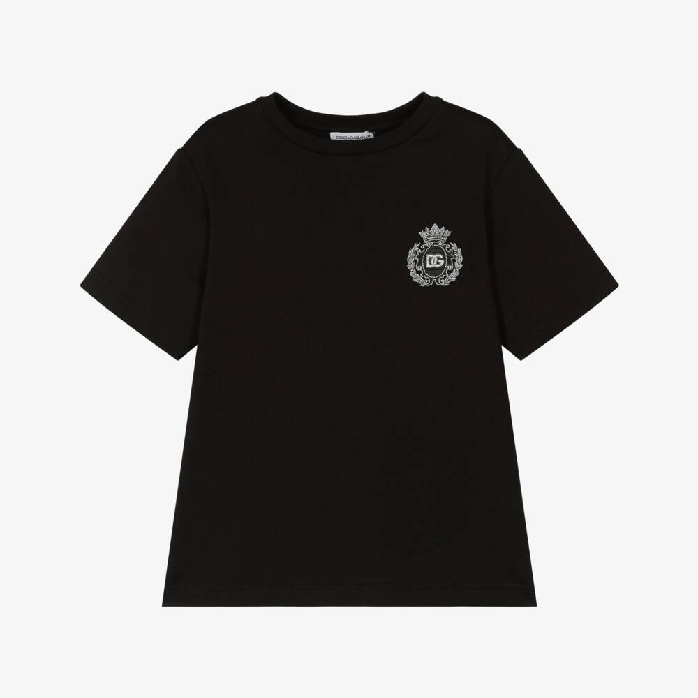 Dolce & Gabbana-تي شيرت قطن بشعار للأولاد بلون أسود | Childrensalon Outlet