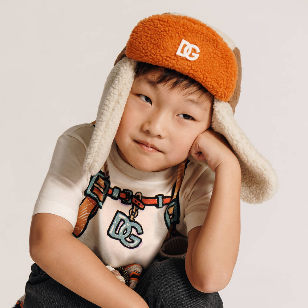 Dolce & Gabbana-Boys Fleece Sherpa Cap in Beige | Childrensalon Outlet