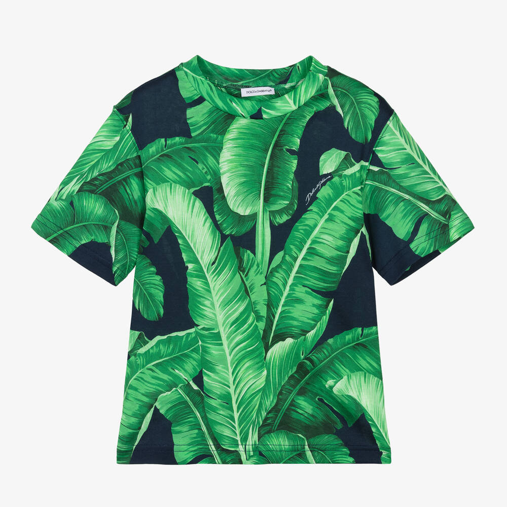 Dolce & Gabbana-Boys Green Cotton Banana Leaf T-Shirt | Childrensalon Outlet