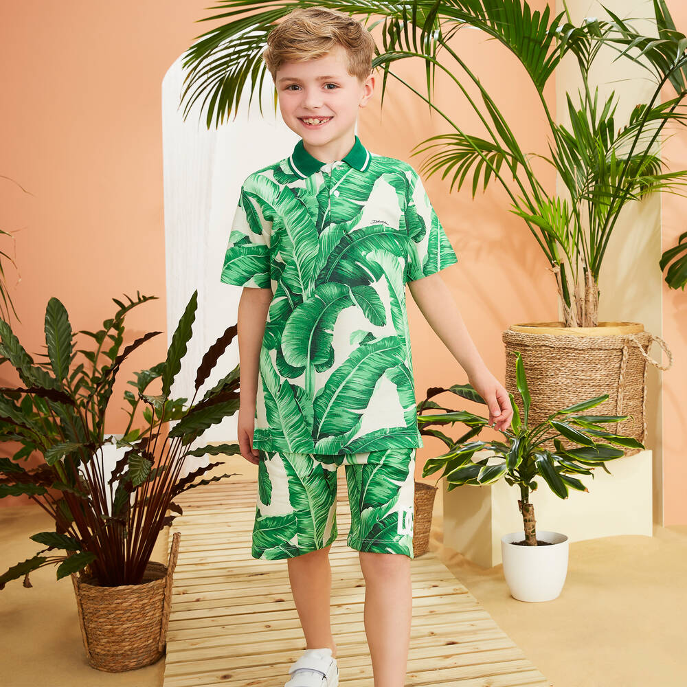 Dolce Gabbana Boys Green Cotton Leaf Shorts