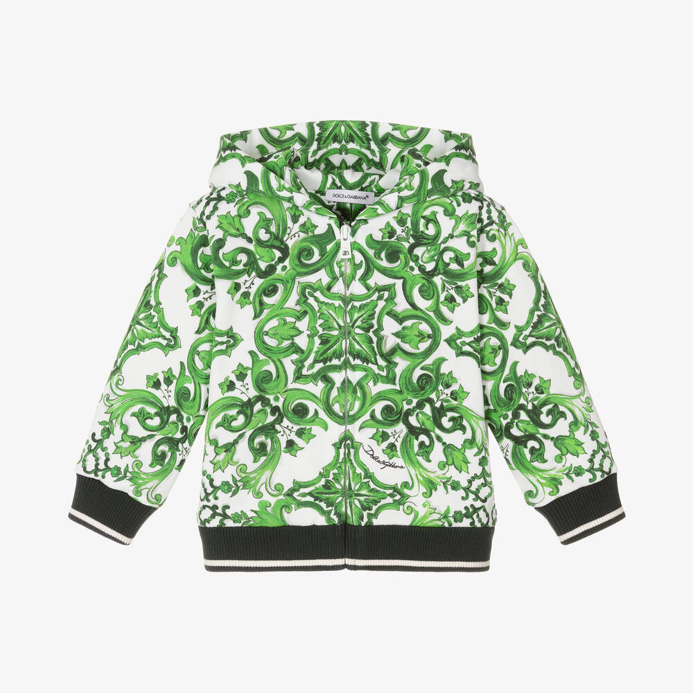 Dolce & Gabbana-Boys Green Cotton Majolica Zip-Up Top | Childrensalon Outlet
