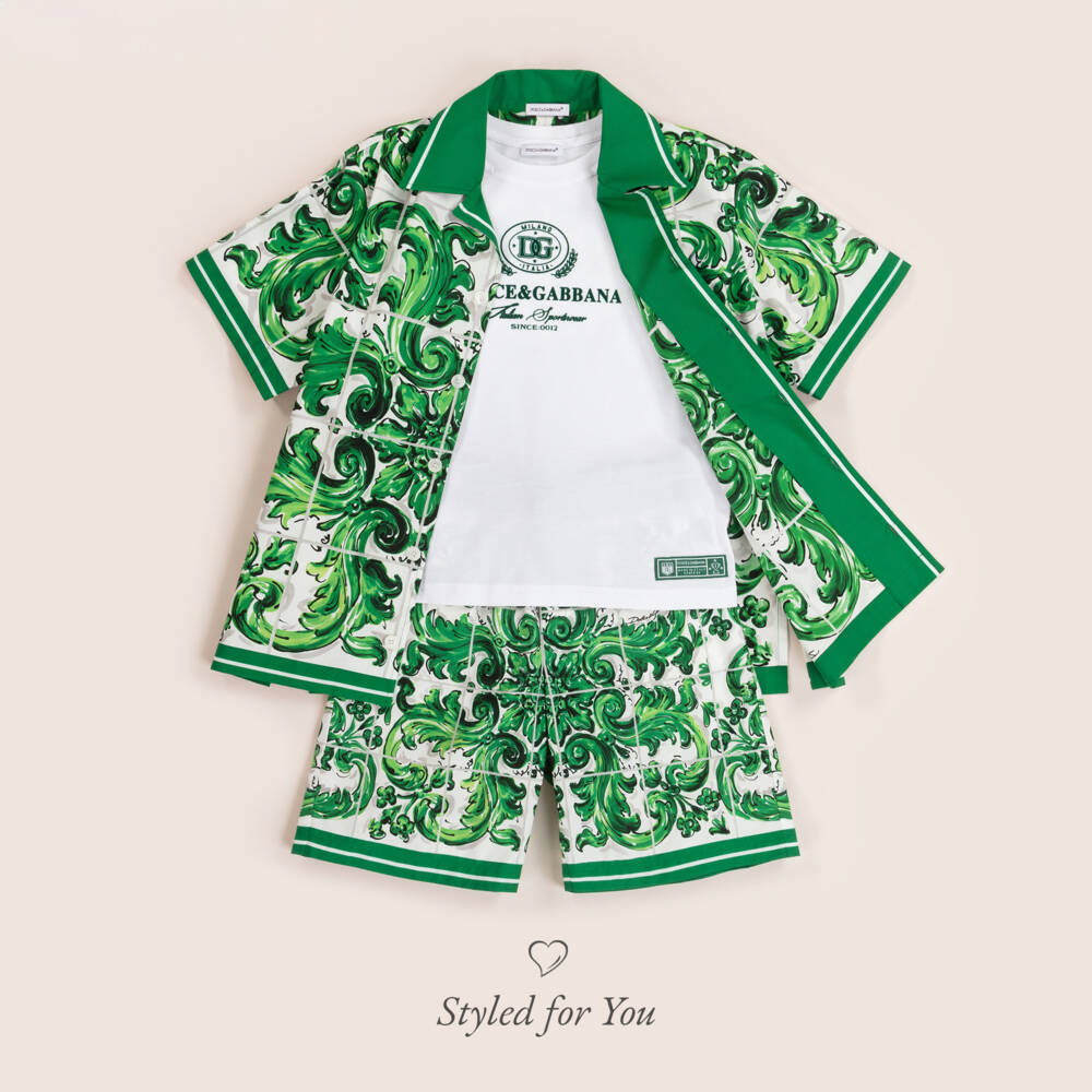 Dolce & Gabbana-Boys Green Cotton Print Bermudas | Childrensalon Outlet