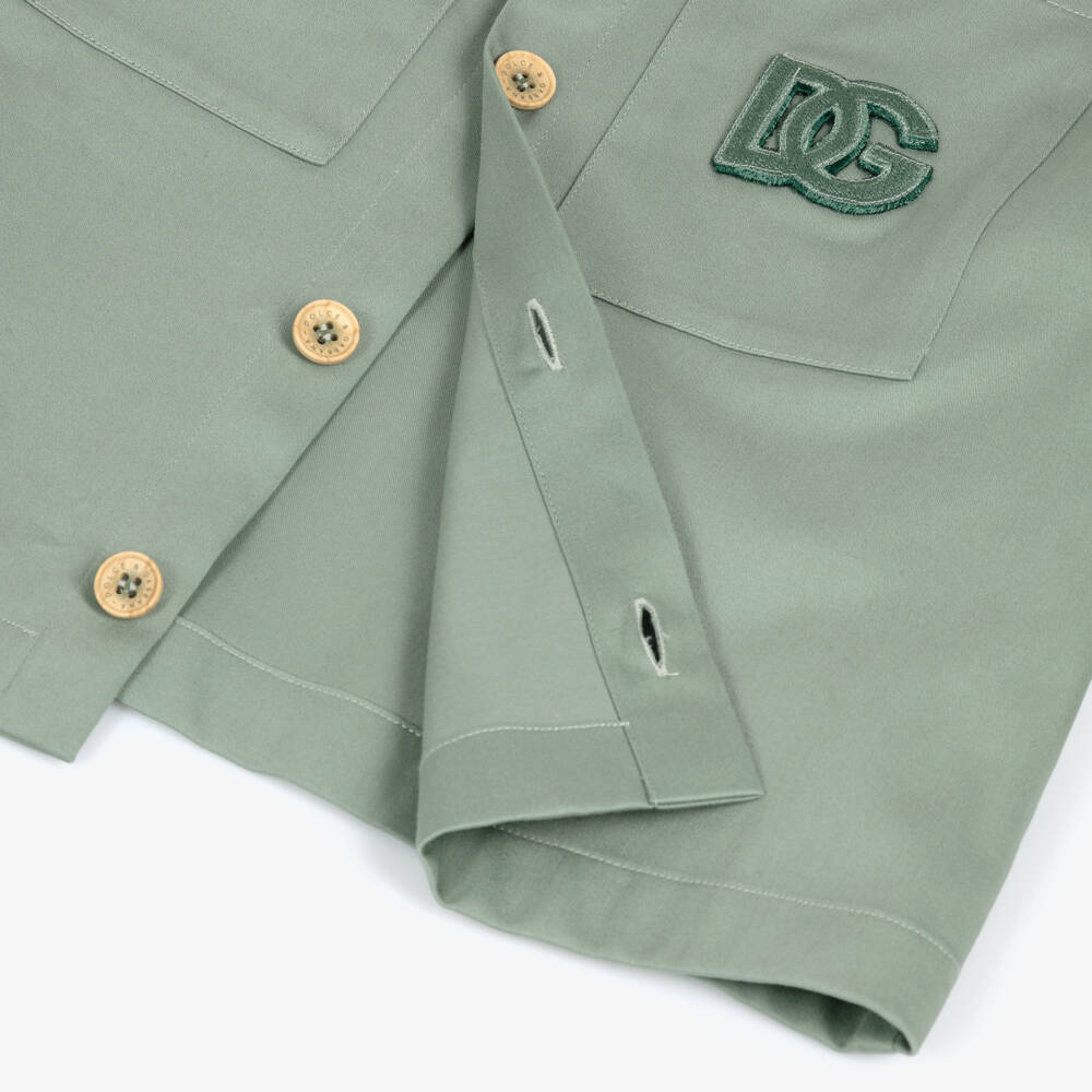 Dolce & Gabbana-Boys Green Cotton Sateen DG Logo Shirt | Childrensalon Outlet