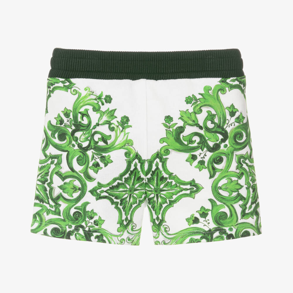 Dolce & Gabbana-Boys Green Cotton Tile Print Shorts | Childrensalon Outlet