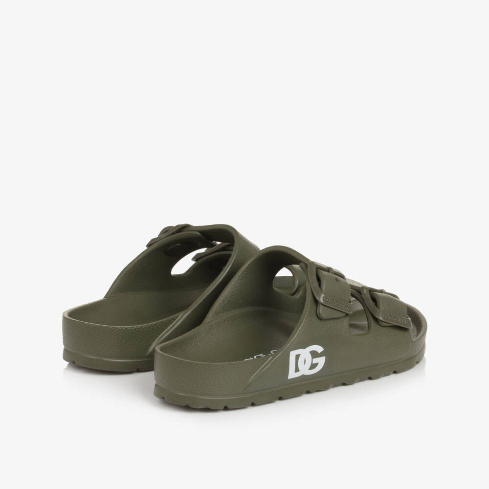 Dolce & Gabbana-Boys Green Double Strap Sliders with DG Logo | Childrensalon Outlet
