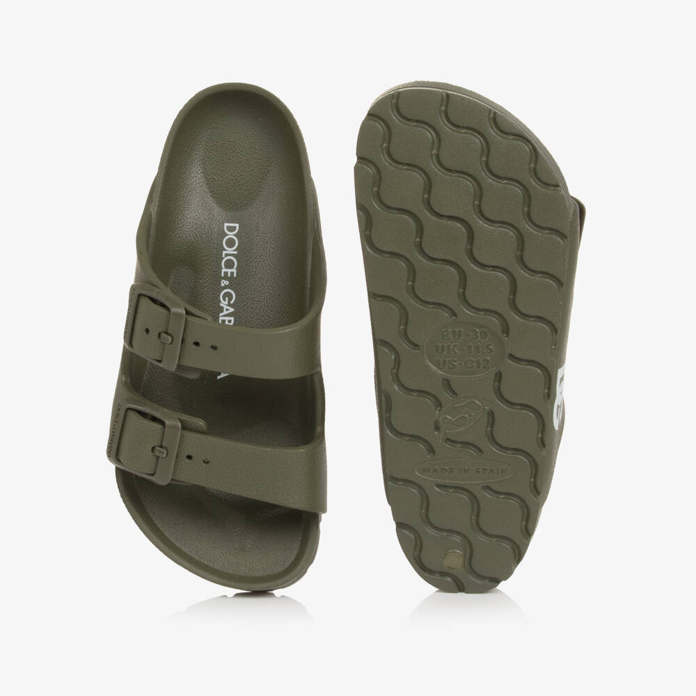Dolce & Gabbana-Boys Green Double Strap Sliders with DG Logo | Childrensalon Outlet