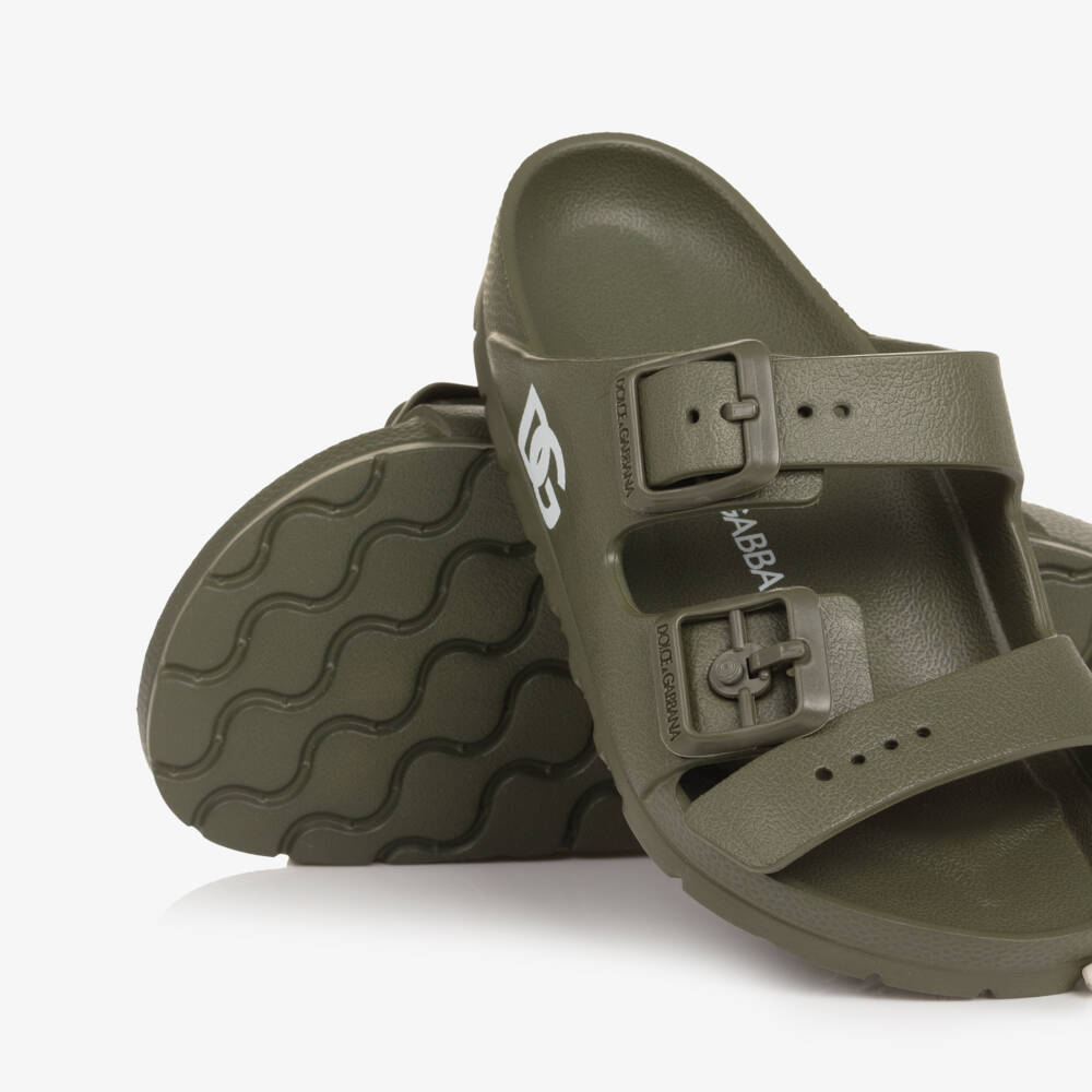 Dolce & Gabbana-Boys Green Double Strap Sliders with DG Logo | Childrensalon Outlet