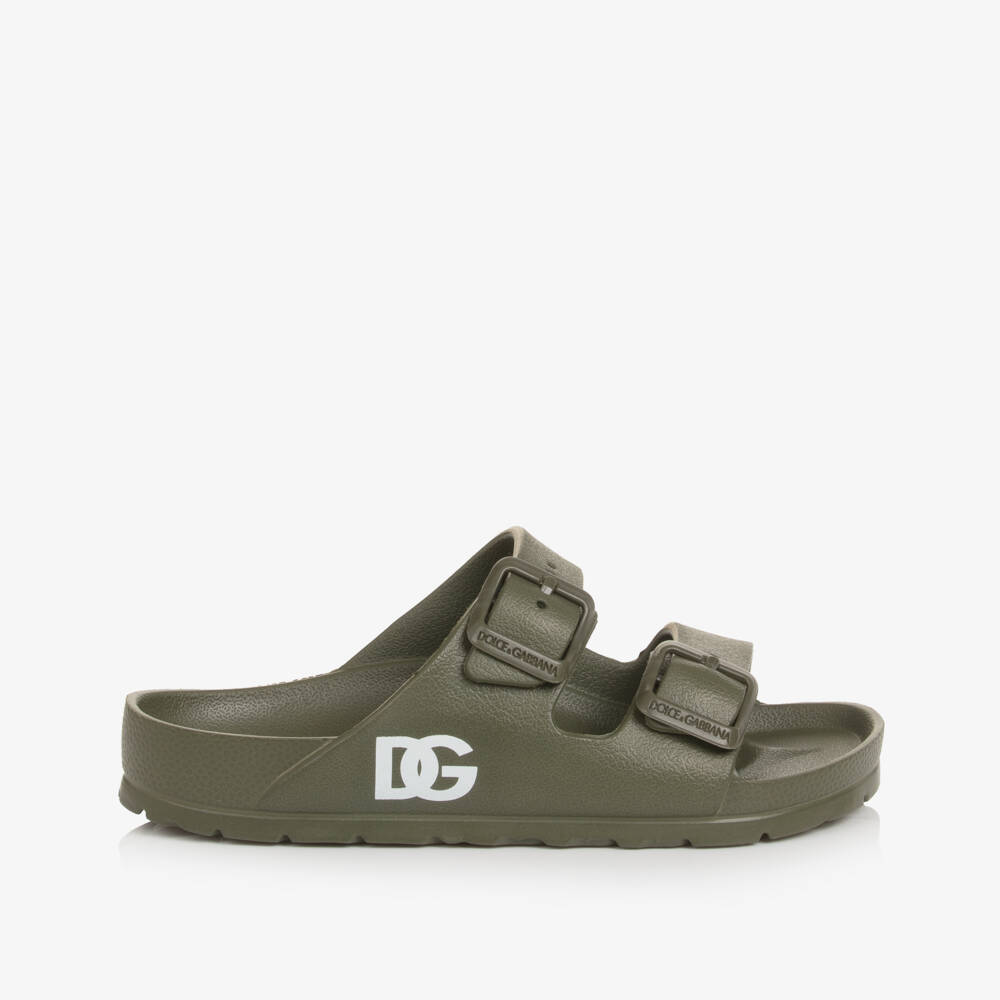 Dolce & Gabbana-Boys Green Double Strap Sliders with DG Logo | Childrensalon Outlet