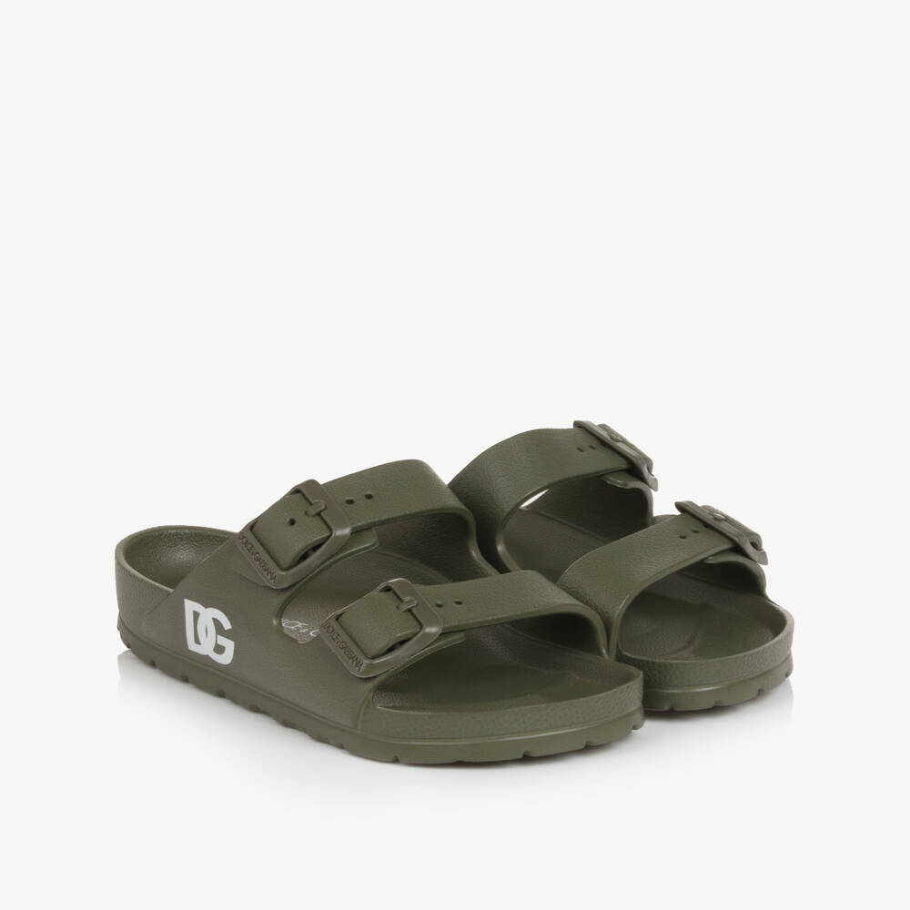 Dolce & Gabbana-Boys Green Double Strap Sliders with DG Logo | Childrensalon Outlet