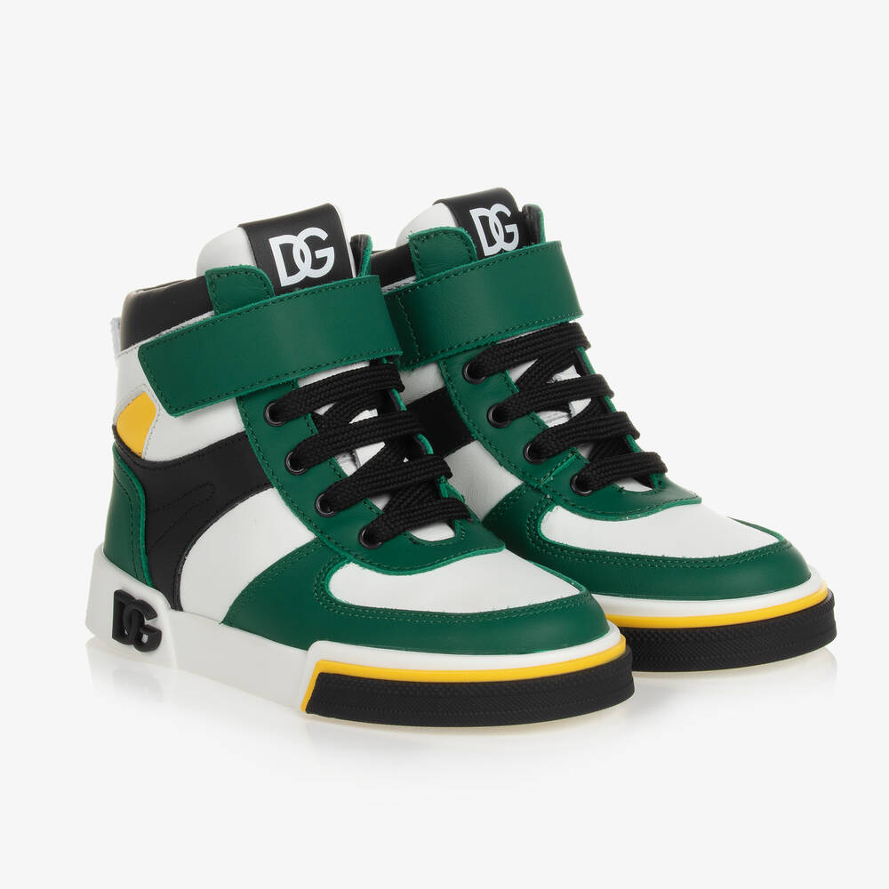 Dolce & Gabbana - Boys Green Leather High-Top Trainers | Childrensalon