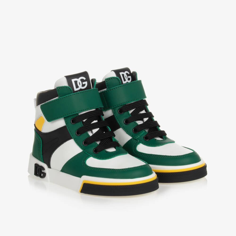 Dolce & Gabbana-Boys Green Leather High-Top Trainers | Childrensalon Outlet