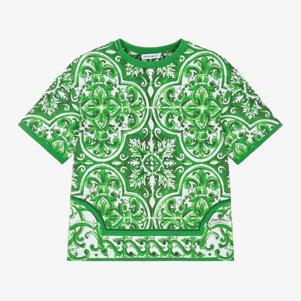 Dolce & Gabbana-Boys Green Majolica Print Tee | Childrensalon Outlet