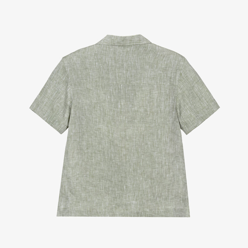 Dolce & Gabbana-Boys Green Marl Linen Shirt with DG Appliqué | Childrensalon Outlet